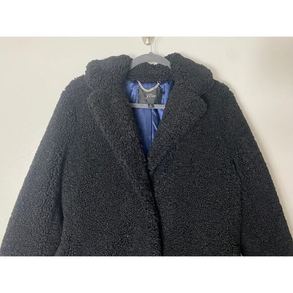 J. CREW COAT TEDDY LONG WINTER SHERPA FAUX FUR SHEARLING LONGLINE BLACK COLLARED - Picture 6 of 9